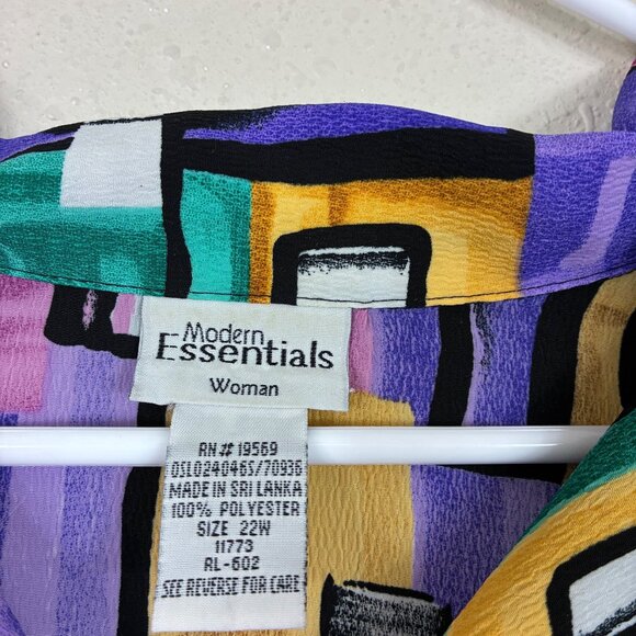 VTG 90s Modern Essentials Abstract Art Button-Down Top Sz 22 Indie Maximalist - Picture 2 of 7